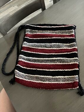 Striped Woven Crossbody Bag in Black, Red & Gray